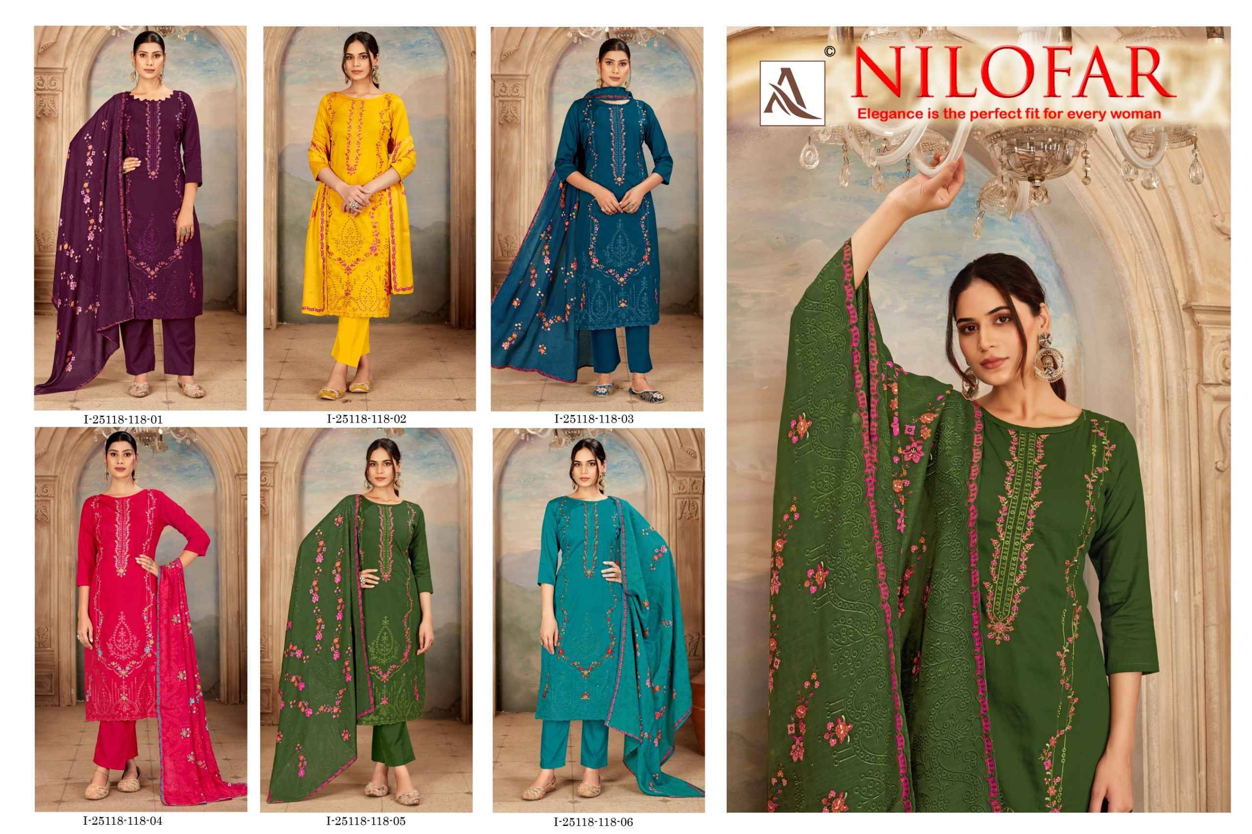 NILOFAR 118 Series By Alok Pakistani Stylish Beautiful Colourful Printed & Embroidered Party Wear & Occasional Wear Pure cotton Dresses At Wholesale Price